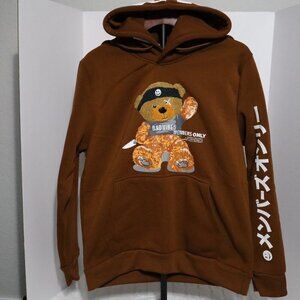 Members Only Panda Hoodie- Brown Pullover- Size Small- Joey Pockets- Unisex